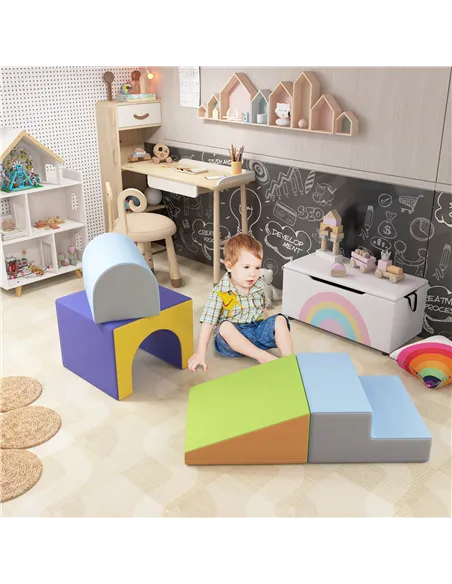 HOMCOM 4-Piece Soft Play Set for Toddlers, Multicoloured