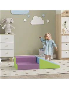 HOMCOM 2 Piece Soft Play Set for Toddler Climb and Crawl, for 12-36 Months, Blue 2