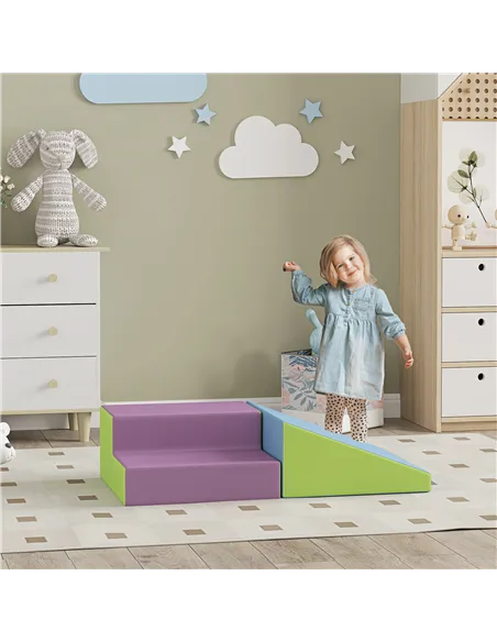 HOMCOM 2 Piece Soft Play Set for Toddler Climb and Crawl, for 12-36 Months, Blue