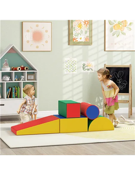 HOMCOM 5 Piece Soft Safe Foam Playset, Climb and Crawl Activity Toy for Toddlers, Yellow