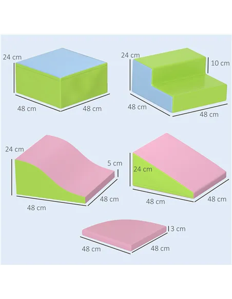 HOMCOM 6 Piece Soft Play Equipment for Kids Climb and Crawl, Pink