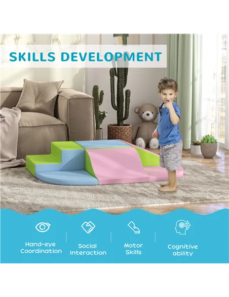 HOMCOM 6 Piece Soft Play Equipment for Kids Climb and Crawl, Pink