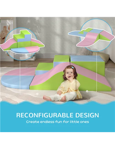 HOMCOM 6 Piece Soft Play Equipment for Kids Climb and Crawl, Pink