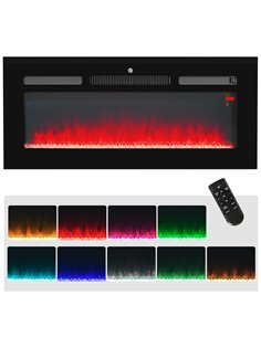 HOMCOM 102cm Electric Fireplace, 2000W Recessed and Wall Mounted Electric Fire with Remote Control, 9 Flame Colour and Crystal, 