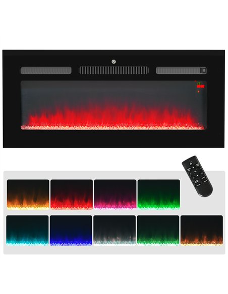 HOMCOM 102cm Electric Fireplace, 2000W Recessed and Wall Mounted Electric Fire with Remote Control, 9 Flame Colour and Crystal, 