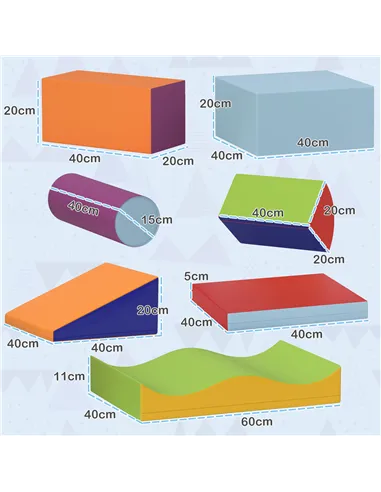 HOMCOM 7 Piece Soft Soft Play Set for Toddlers 1-3 Years, Blue