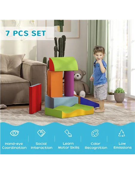 HOMCOM 7 Piece Soft Soft Play Set for Toddlers 1-3 Years, Blue
