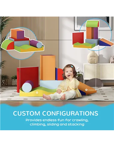 HOMCOM 7 Piece Soft Soft Play Set for Toddlers 1-3 Years, Blue