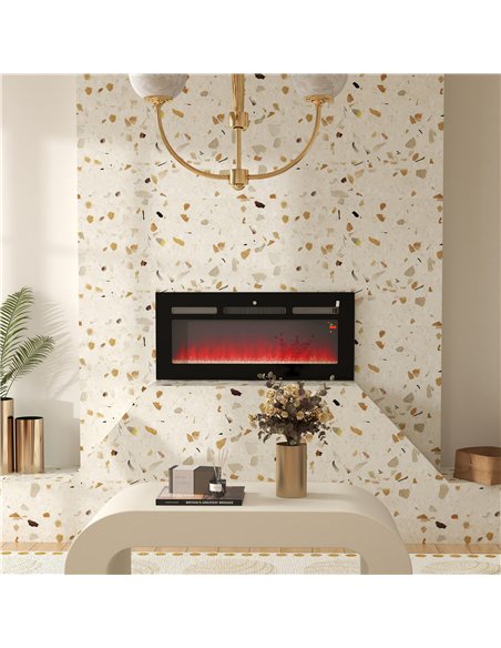 HOMCOM 102cm Electric Fireplace, 2000W Recessed and Wall Mounted Electric Fire with Remote Control, 9 Flame Colour and Crystal, 