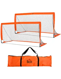 HOMCOM Set of 2 Football Goal Net 6 x 3 ft Foldable Outdoor Sport Training Teens Adults Football with Carrying Bag Orange