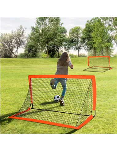 HOMCOM Set of 2 Football Goal Net 6 x 3 ft Foldable Outdoor Sport Training Teens Adults Football with Carrying Bag Orange