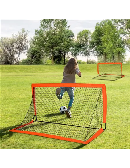 HOMCOM Set of 2 Football Goal Net 6 x 3 ft Foldable Outdoor Sport Training Teens Adults Football with Carrying Bag Orange