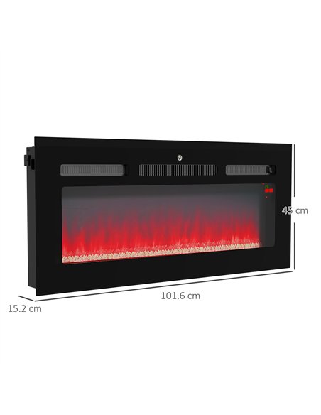 HOMCOM 102cm Electric Fireplace, 2000W Recessed and Wall Mounted Electric Fire with Remote Control, 9 Flame Colour and Crystal, 