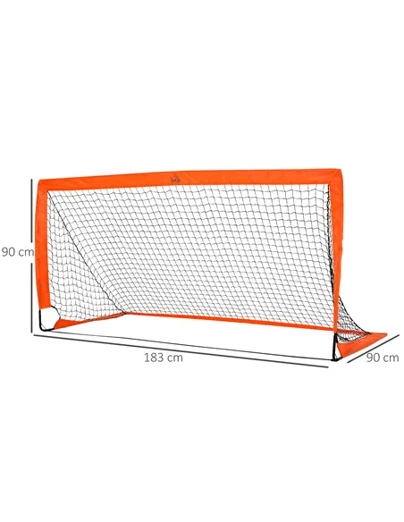 HOMCOM Set of 2 Football Goal Net 6 x 3 ft Foldable Outdoor Sport Training Teens Adults Football with Carrying Bag Orange