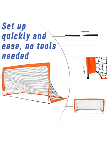 HOMCOM Set of 2 Football Goal Net 6 x 3 ft Foldable Outdoor Sport Training Teens Adults Football with Carrying Bag Orange