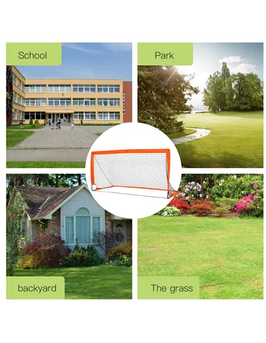 HOMCOM Set of 2 Football Goal Net 6 x 3 ft Foldable Outdoor Sport Training Teens Adults Football with Carrying Bag Orange