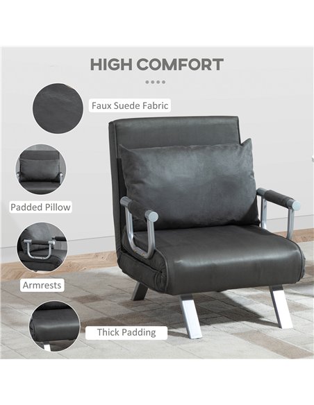 HOMCOM 4-in-1 Faux Suede Chair Bed - Grey