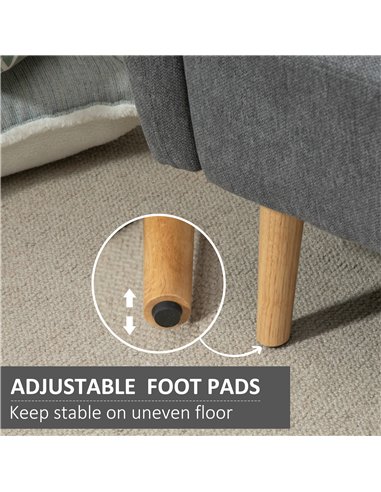 HOMCOM 2 Seater Sofa, Modern Fabric Loveseat Sofa, Small Couch with 2 Pillows, Armrest and Wood Legs for Living Room, Bedroom, H