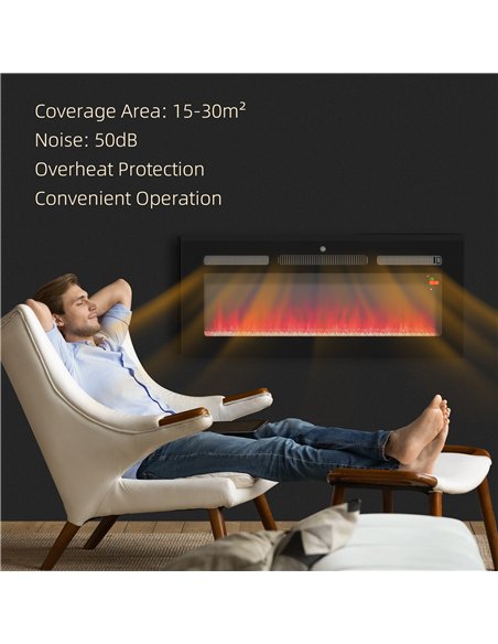 HOMCOM 102cm Electric Fireplace, 2000W Recessed and Wall Mounted Electric Fire with Remote Control, 9 Flame Colour and Crystal, 
