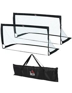 HOMCOM Set of 2 Football Goal Net 6 x 3 ft Foldable Outdoor Sport Training Teens Adults Football with Carrying Bag Black
