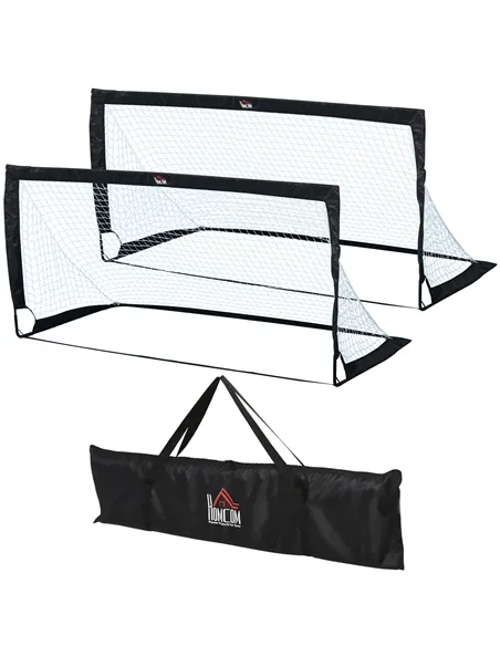 HOMCOM Set of 2 Football Goal Net 6 x 3 ft Foldable Outdoor Sport Training Teens Adults Football with Carrying Bag Black