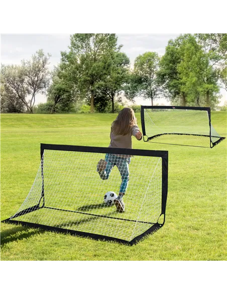 HOMCOM Set of 2 Football Goal Net 6 x 3 ft Foldable Outdoor Sport Training Teens Adults Football with Carrying Bag Black