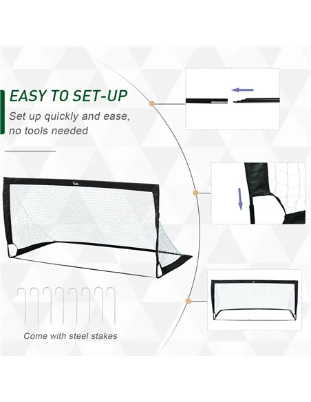 HOMCOM Set of 2 Football Goal Net 6 x 3 ft Foldable Outdoor Sport Training Teens Adults Football with Carrying Bag Black