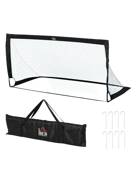 HOMCOM Set of 2 Football Goal Net 6 x 3 ft Foldable Outdoor Sport Training Teens Adults Football with Carrying Bag Black