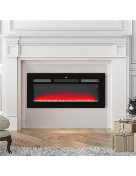HOMCOM 102cm Electric Fireplace, 2000W Recessed and Wall Mounted Electric Fire with Remote Control, 9 Flame Colour and Crystal, 