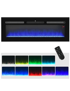 HOMCOM 127cm Electric Fireplace, 2000W Recessed and Wall Mounted Electric Fire with Remote Control, 9 Flame Colour and Crystal, 
