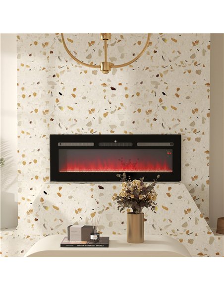 HOMCOM 127cm Electric Fireplace, 2000W Recessed and Wall Mounted Electric Fire with Remote Control, 9 Flame Colour and Crystal, 
