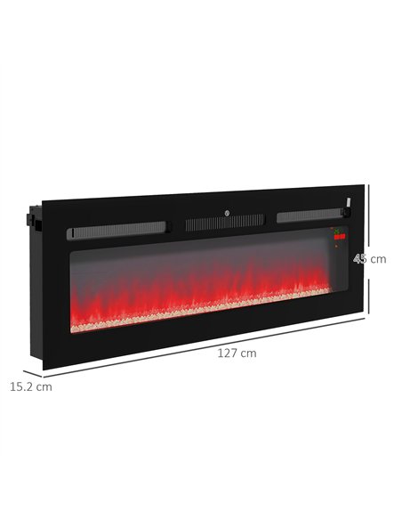 HOMCOM 127cm Electric Fireplace, 2000W Recessed and Wall Mounted Electric Fire with Remote Control, 9 Flame Colour and Crystal, 