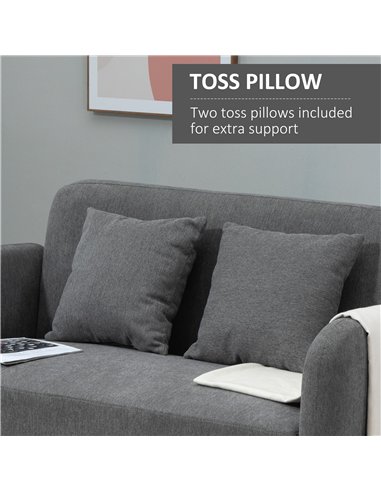 HOMCOM 2 Seater Sofa, Modern Fabric Loveseat Sofa, Small Couch with 2 Pillows, Armrest and Wood Legs for Living Room, Bedroom, H