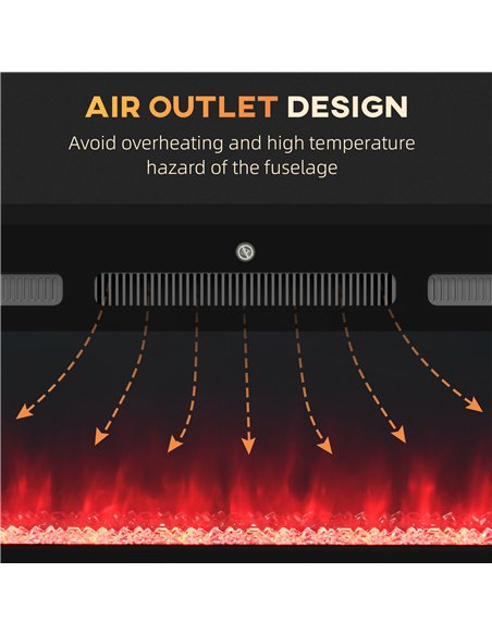 HOMCOM 127cm Electric Fireplace, 2000W Recessed and Wall Mounted Electric Fire with Remote Control, 9 Flame Colour and Crystal, 
