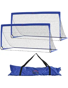 HOMCOM Set of 2 Football Goal Net 6 x 3 ft Foldable Outdoor Sport Training Teens Adults Football with Carrying Bag Blue