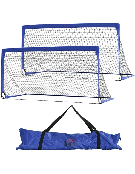 HOMCOM Set of 2 Football Goal Net 6 x 3 ft Foldable Outdoor Sport Training Teens Adults Football with Carrying Bag Blue