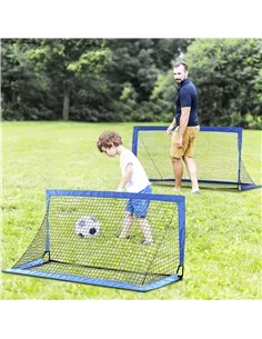 HOMCOM Set of 2 Football Goal Net 6 x 3 ft Foldable Outdoor Sport Training Teens Adults Football with Carrying Bag Blue 2