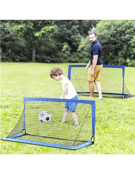 HOMCOM Set of 2 Football Goal Net 6 x 3 ft Foldable Outdoor Sport Training Teens Adults Football with Carrying Bag Blue