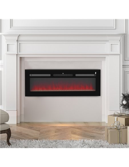 HOMCOM 127cm Electric Fireplace, 2000W Recessed and Wall Mounted Electric Fire with Remote Control, 9 Flame Colour and Crystal, 