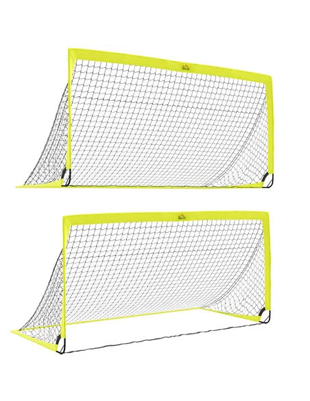 HOMCOM Two Football Goal Nets, Foldable Outdoor Sport Training Equipment, for Teens, Adults, with Carrying Bag, Yellow