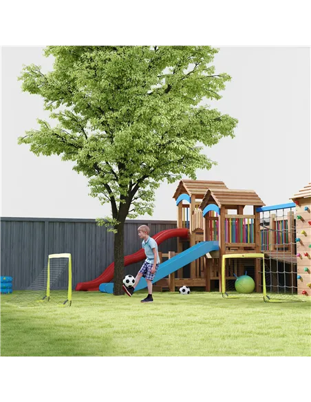HOMCOM Two Football Goal Nets, Foldable Outdoor Sport Training Equipment, for Teens, Adults, with Carrying Bag, Yellow