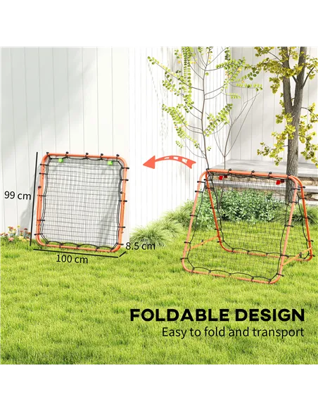 HOMCOM Double Sided Football Rebounder Net, Football Rebound Goal with Five Adjustable Angles, Orange