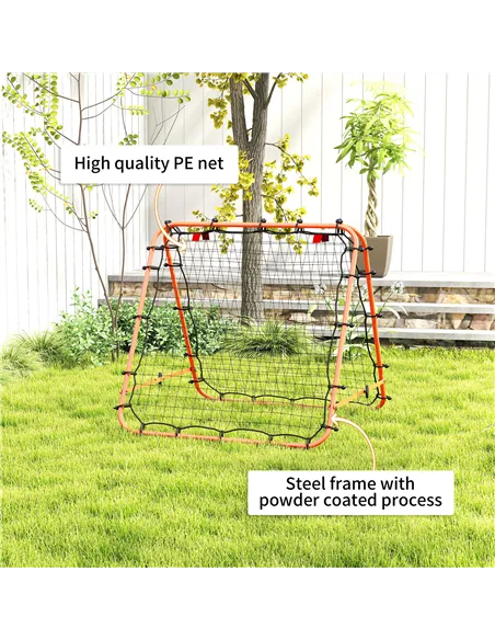HOMCOM Double Sided Football Rebounder Net, Football Rebound Goal with Five Adjustable Angles, Orange