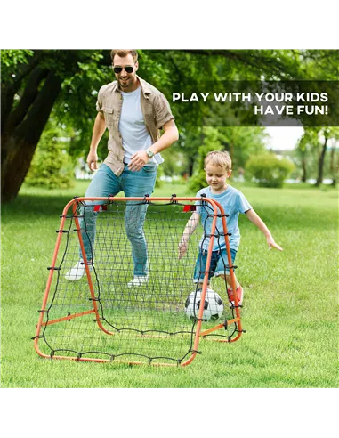 HOMCOM Double Sided Football Rebounder Net, Football Rebound Goal with Five Adjustable Angles, Orange