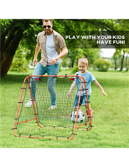 HOMCOM Double Sided Football Rebounder Net, Football Rebound Goal with Five Adjustable Angles, Orange