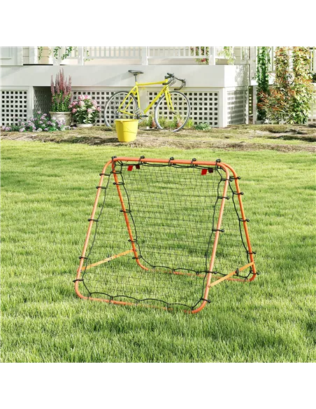 HOMCOM Double Sided Football Rebounder Net, Football Rebound Goal with Five Adjustable Angles, Orange