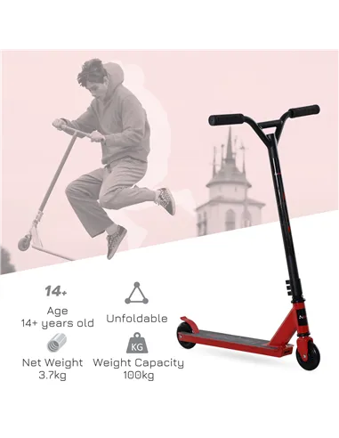 HOMCOM Street Stunt Scooter Intermediate and Beginner Freestyle Tricks Scooters For 14+ Teens Adult w/ Rear φ10cm Wheel & Brake 