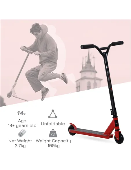 HOMCOM Street Stunt Scooter Intermediate and Beginner Freestyle Tricks Scooters For 14+ Teens Adult w/ Rear φ10cm Wheel & Brake 