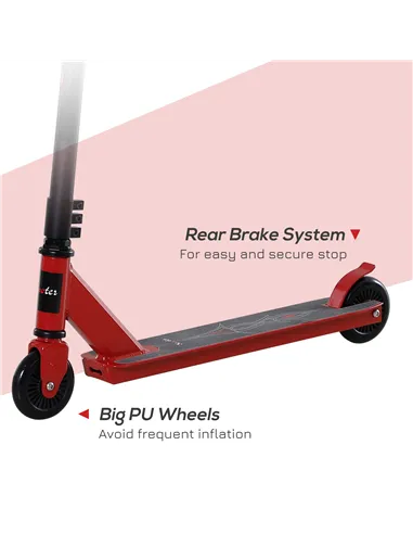 HOMCOM Street Stunt Scooter Intermediate and Beginner Freestyle Tricks Scooters For 14+ Teens Adult w/ Rear φ10cm Wheel & Brake 