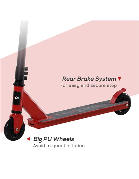 HOMCOM Street Stunt Scooter Intermediate and Beginner Freestyle Tricks Scooters For 14+ Teens Adult w/ Rear φ10cm Wheel & Brake 